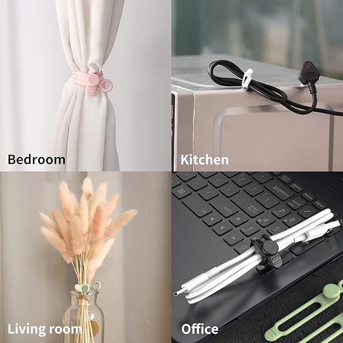 [12Park]UMUST Silicone Cable Ties, Reusable Cable Management Organizer, Cord Tie,Multipurpose Elastic Cord Organizer for Bundling and Fastening Cable Cords Wires(black,white,pink,green)