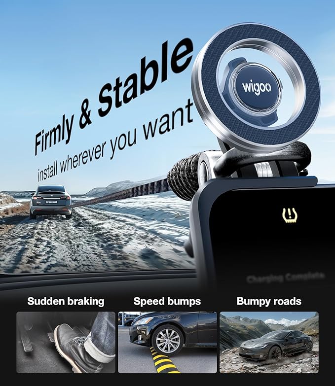 Wigoo Tesla Model Y/3 Phone Mount【Strongest Magnet, No Glue, No Blocking View】 Clamp-Style Silicone Phone Holder Holder Fit for All Phone, Tesla Model Y (Juniper) Accessories Model 3 Accessories