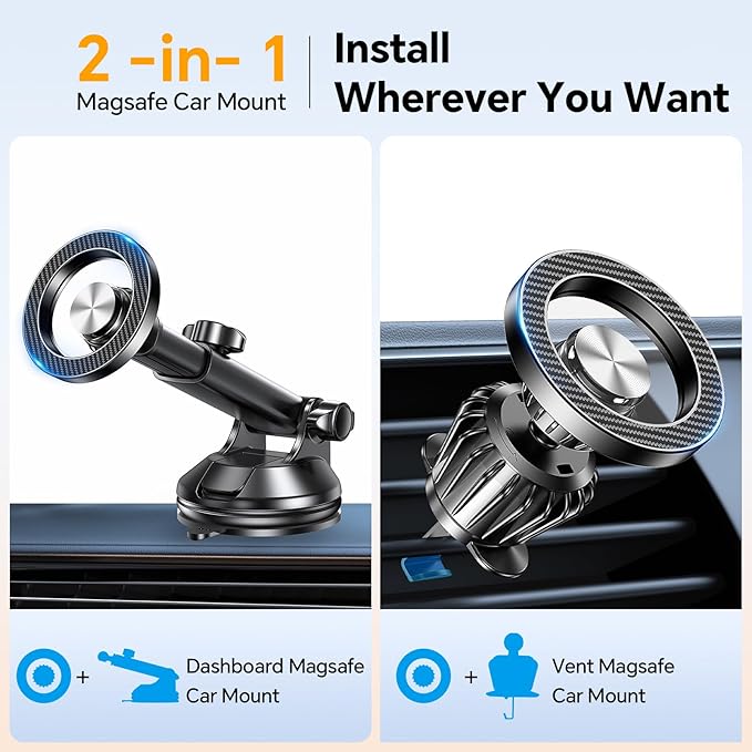 Coolpow for MagSafe Car Mount【Windshield+Vent+Dash】 Magnetic Phone Holder for Car Phone Holder Mount Cell Phone Holders for Your Car Accessories Phone Mount for Camera Stabilizers Stand for iPhone 17
