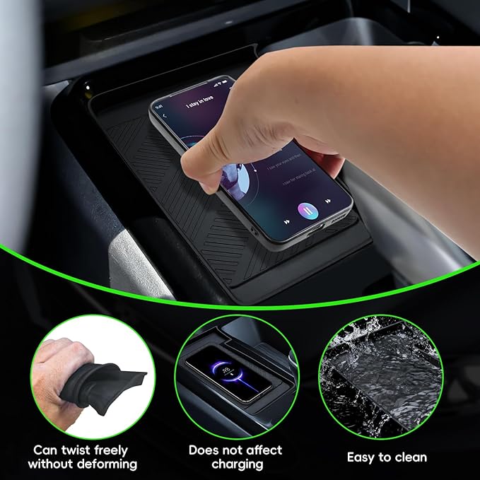 Auovo Wireless Charging Mat Compatible with 2025 2026 Toyota Camry Accessories Center Control Liner Anti-Slip Silicone Interior(Black Version 2)