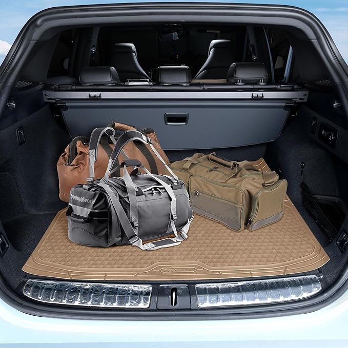 CAR PASS Beige Rubber Car Floor Mats & Cargo Liners, Durable Anti-Slip 3D Rhombus Waterproof Automotive Pad Trim Fit Liner All-Weather Trunk Mats Full Set Universal Fit Auto Van Sedan SUV Truck Beige