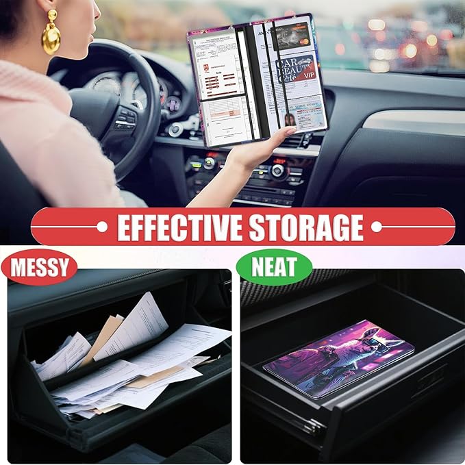 Car Registration and Insurance Card Holder for Women Men, Waterproof PU Leather Glove Box Car Organizer with Magnetic Shut, Vehicle Document Holder for Driver License,Cards, Alpaca Pattern