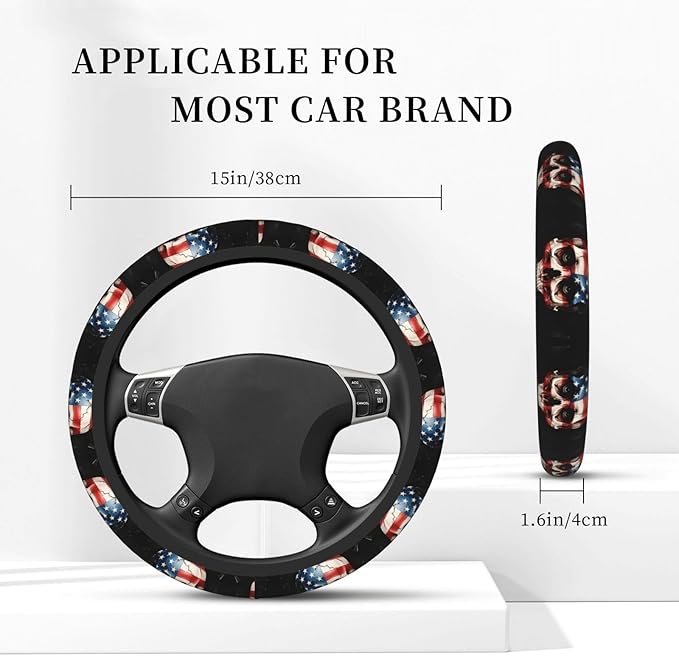 Neoprene Steering Wheel Cover Cool Skull America Flag Car Steering Wheel Cover Universal Fit for Most Cars