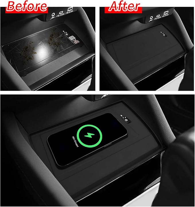 SMABEE Center Console Wireless Charging Protective Mat for Subaru Forester 2025 Accessories Silicone Non-Slip Pad Interior (Only Fit for Wireless Charging) Black
