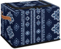 Storage Bins With Zipper Lid, Collapsible Trunk Organizer, Car Organizers and Storage Bins with Lids, Decorative Storage Boxes with Handle, Home Storage Baskets (Tribal-floral Vintage Blue)