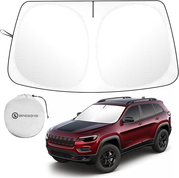 SHINEHOME Car Windshield Sun Shade Compatible for Jeep Cherokee 2014-2025 2026 Trailhawk, Overland, Limited, Latitude, Altitude Accessories 2025 Upgrade Foldable Sunshade Custom Windshield Sun Visor