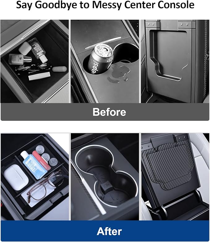 cybtkcar for Tesla Center Console Organizer Model Y Juniper Model 3 Highland Accessories 2025 2026 Upgrade Refreshed Car Organizer Storage Tray Hidden Storage Box Cup Holder Armrest Lower Tray 6PCS