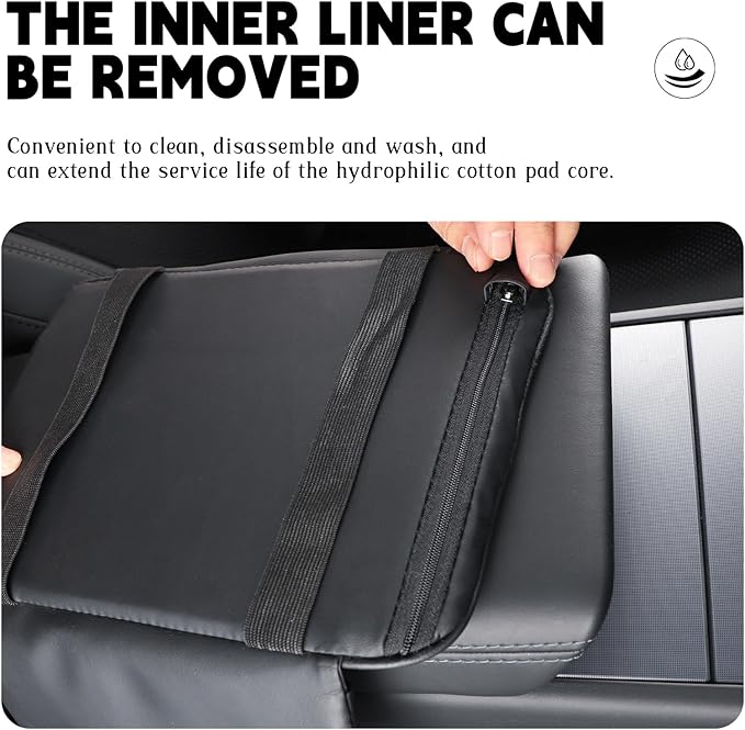 Car Armrest Cover Pad - Nappa Leather Car Center Console Cover with Breathable Holes, Non-Slip Auto Arm Rest Cushion, Universal Car Interior Accessories Fit forTesla Model Y Most Cars, SUVs (Black)