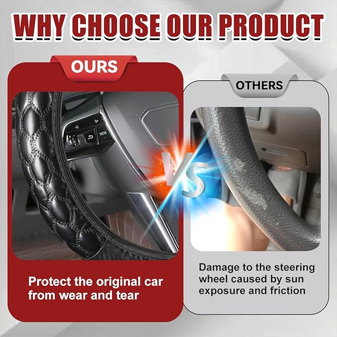 Car Steering Wheel Cover, 15 inch Elastic PU Leather Non-Slip Vehicle Steering Wheel Protector, Breathable Automotive Interior Accessories, Universal for SUV, Truck, RV (Black)
