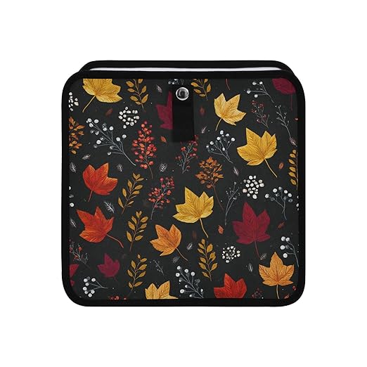 Car Trash Can Organizer Bin with Adjustable Strap for Back Front Seat Console Waterproof Leakproof Collapsible Portable 8.66 Inch Autumn Leaf Pattern Black