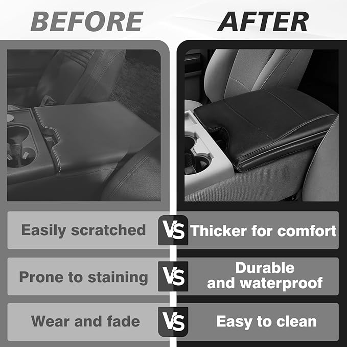 Muslogy Center Console Armrest Cover Compatible with Ford F-150 F150 2015-2025&F250 F350 F450 2017-2026 Comfort Armrest Pad Arm Rest Cushion Vegan Leather Protector 1-Inch Extra Thick(Jump Seat ONLY)