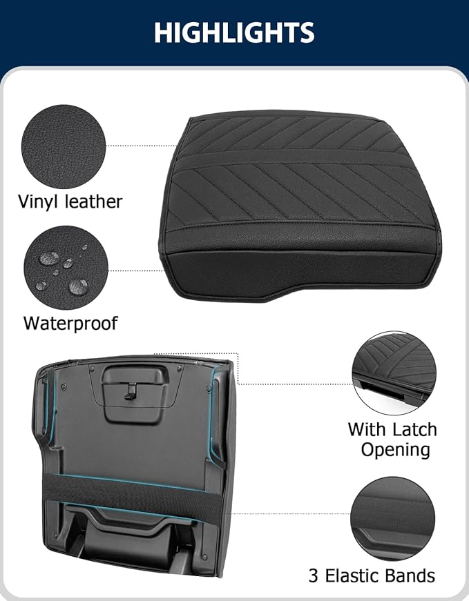 Center Console Cover for 2019-2026 Dodge RAM 1500 2500 3500 Accessories, PU Leather Middle Console Cover Pad, Floor Console Bucket Seat Only, Anti-Scratch, Black