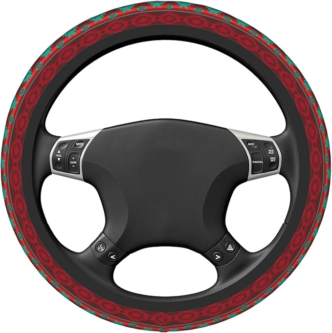Red Southwestern Steering Wheel Cover for Women Men Girls, Universal 15 Inch Anti Slip Steering Wheel Protector Car Accessories Interior for Auto Truck SUV