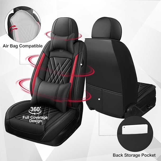 JGDL Car Seat Covers for Subaru Crosstrek 2016-2026, 2 Piece Set Nappa Leather Non-Slip Seat Protectors, Breathable Seat Cover Set. (Deluxe 2 Seats, Black Red)