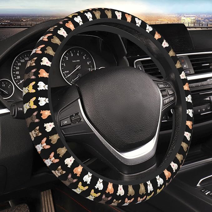 Neoprene Steering Wheel Cover Cute Cartoon Chihuahuas Car Steering Wheel Cover Universal Fit for Most Cars