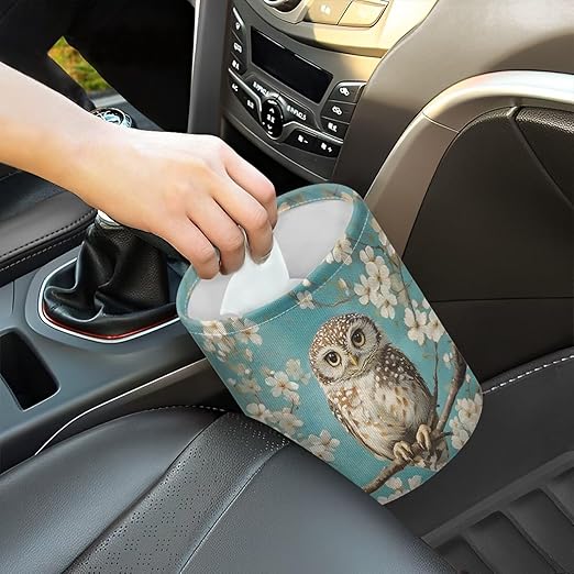Brosoneto Owl Floral Car Trash Can Garbage Bin Universal Hanging Cars Garbage Can Cars Interior Accessories Fit Most Vehicle SUV Truck
