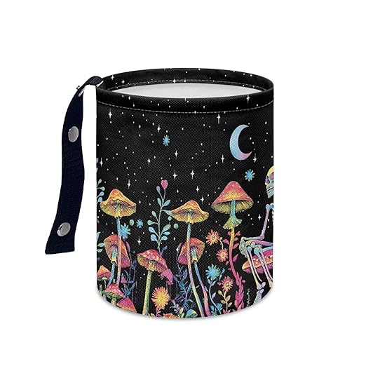Brosoneto Mushroom Skull Car Trash Bag - Portable Garbage Bin for Front Seat, Back Seat, Floor - Universal Collapsible Easy to Clean Car Garbage Accessory