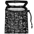 Car Trash Bag Hanging Back of Seat with Adjustable Snap Buckle Strap Cute Printed Drawstring Garbage Bags for Car-Black Cats