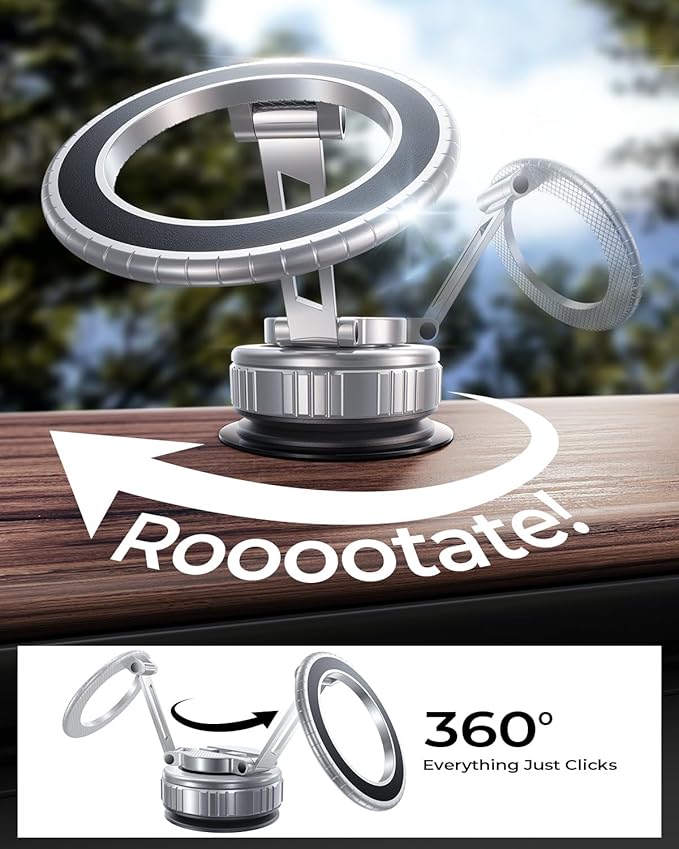 MRGLAS 2026 Upgraded 360° Rotation Vacuum Magnetic Phone Holder Stand,for Magsafe Suction Cup Phone Mount [109+LBS Strongest Suction & Magnetic] Adjustable Swivel Lock, for Your Car/Gym/Mirror/Kitchen