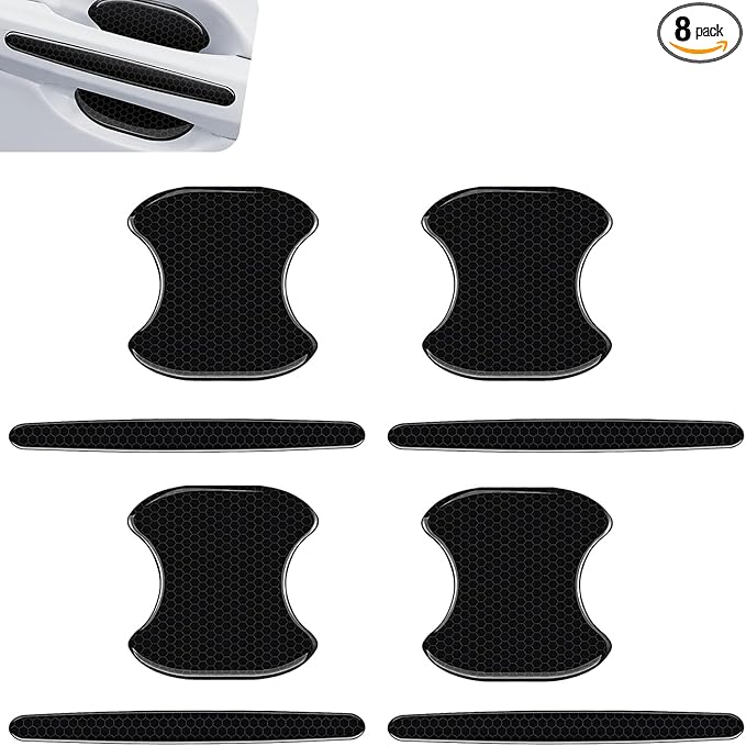 4 Sets Car Door Handle Bowl Sticker, Reflective Car Door Handle Scratch Protector, Self-Adhesive Door Decor Decal, Universal for Cars, SUVs, Trucks