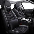 MVRVMV 2 Car Seat Covers for Ford F-150 2010-2026, Wear-Resistant & Anti-Slip Leather Seat Protectors with 2* Neck Pillow and 2* Lumbar Support (2 Seat Luxury, Black-White)