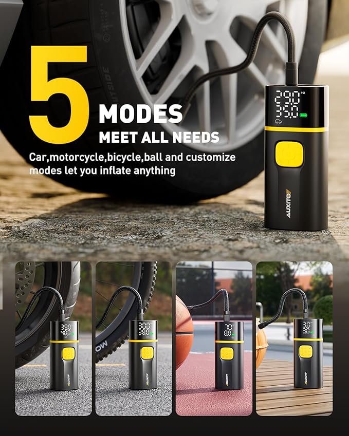 AUXITO A502 Tire Inflator Portable Air Compressor - 150PSI Dual Cylinder 7800 mAh & 12V DC, Bike Pump Air Pump for Car, Truck, Bike, Motorcycle with Digital Tire Pressure Gauge, Car Gifts for Men