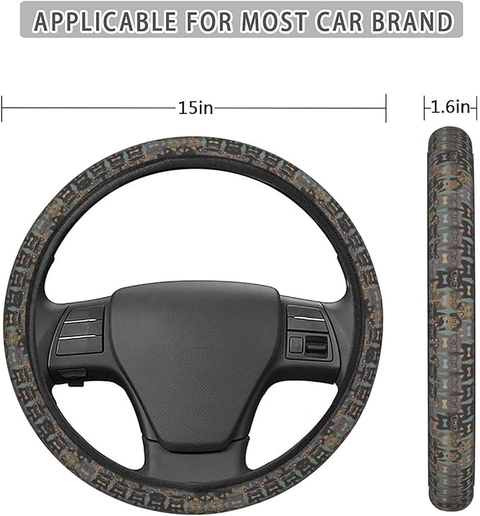 FeHuew Vintage Row of Cats Steering Wheel Cover for Women, Girls 15 inch Universal Auto Car Anti Slip Wrap Steering Wheel Covers Fit for Vehicles, Truck, SUV