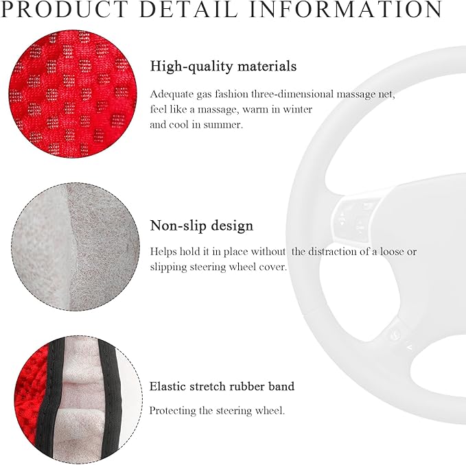 Elastic Steering Wheel Cover, 15"×15" Comfy Breathable Stretch Steering Wheel Protector, Ice-Silk Cloth Polyester Steering Wheel Cover for Men Women, Car Accessories (Red)