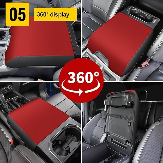 AOMSAZTO Armrest Covers for Ford F150 2015-2020/ F250 F350 F450 2017-2022 and Expedition 2018-2023,(Bucket Seat Only Black with Red Leather