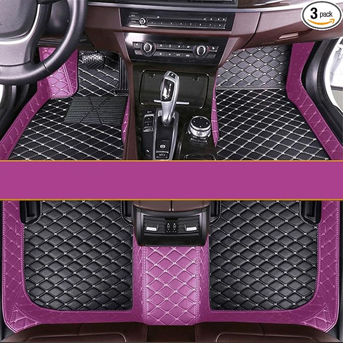 KaiLaiCarCustom Automotive Car Floor Mats for 99.99% Sedan SUV Sports Car Men Women Protection Full Coverage Pads Anti-Slip Leather Floor Lining… (Pink+Black Beige)