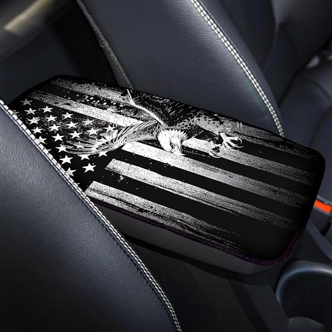 Universal Armrest Cushion Cover for Car Eagle American Flag Print Car Center Console Armrest Cushion Pad Decorative Auto Interior Accessories, Easy to Install