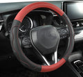 West Llama 3D Texture Steering Wheel Cover for Toyota, Anti-Slip Design, Premium Leather, Custom Fit for 14.5-15 inch, Stylish Interior Decoration(Red+Black-Standard Size)