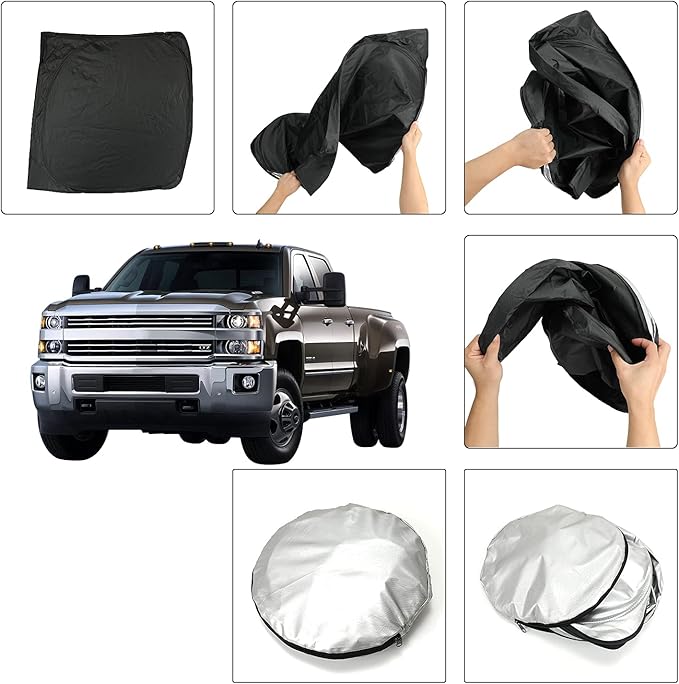 ROCCS Foldable Windshield Sunshade fit for 2019 2020 2021 2022 2023 2024 2025 GMC Sierra 1500 2500 3500 SLT AT4 Denali,Front Window Sun Shade Shield Cover UV Ray Reflector Sun Visor