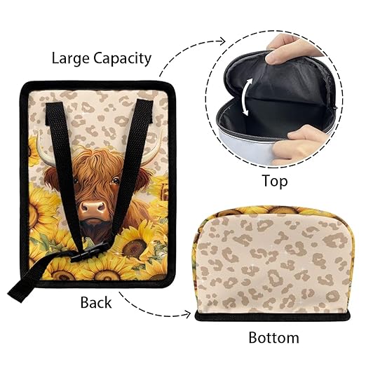 Highland Cow Car Trash Can Hanging Mini Auto Garbage Bin with Lid Washable Leak Proof Automotive Car Rubbish Bags for Back Front Seat，Car Interior Accessory