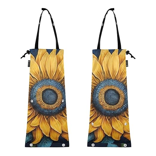 ALAZA Hanging Car Trash Bags Garbage Bag Trash Can for Back Seat Small Sunflower 2 Washable Storage Bag Retractable 2 Pack