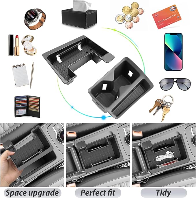 SKTU 2-Pack for 2025 2026 VW Tiguan Center Console Organizer for 2025 2026 Volkswagen Tiguan Front Console Tray Cup Holder VW Tiguan 2025 2026 Accessories Durable ABS & Anti-Slip Console Tray Cup Pad