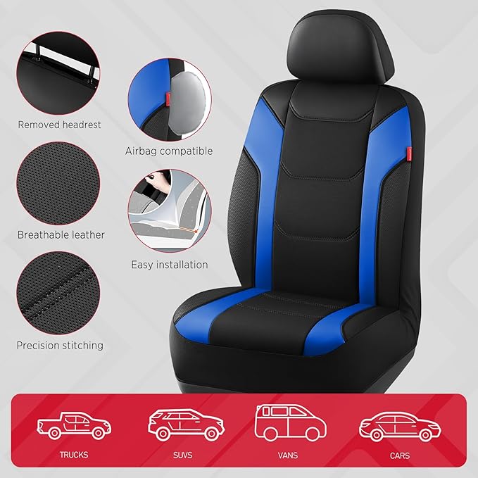 Rubbermaid Leather Car Seat Cover – Universal Front Seat Cover, Airbag Compatible, Easy to Install, Water-Resistant and Durable Automotive Seat Cover for Cars, Trucks, SUVs, Vans – Blue