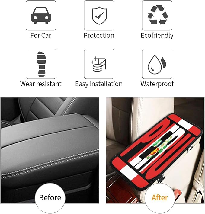 Peruvian Peru Flag Car Center Console Cover, Universal Waterproof Armrest Pad, Soft Comfort Cushion & Scratch-Resistant Protector for Cars, SUVs and Trucks