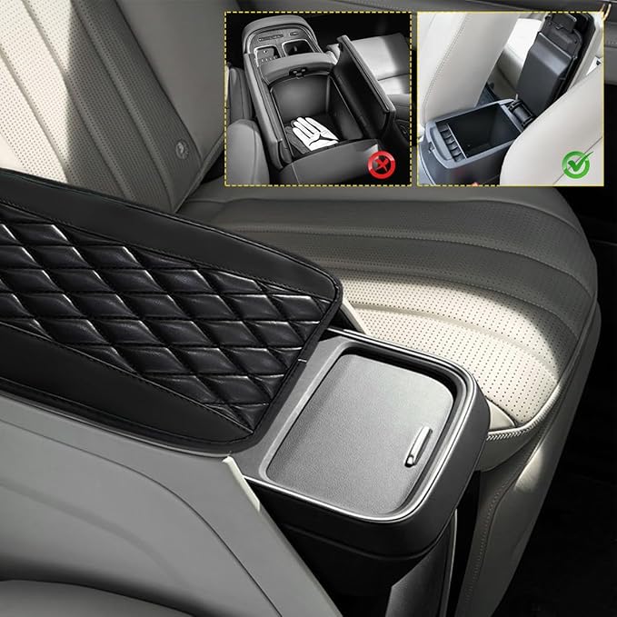 Car Center Console Cushion Pad, 12.6"×7.5" Waterproof Leather Armrest Seat Box Cover Protector, Soft Comfortable Anti-Scratch Arm Rest Console Pad for Most Cars Trucks SUVs (Black)