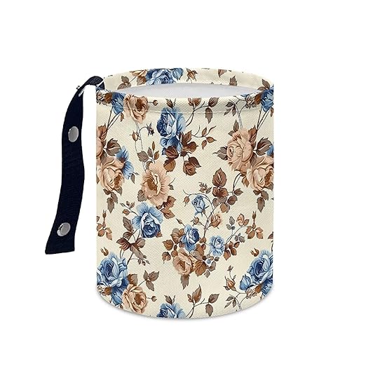 Retro Flower Print Cat Car Garbage Can Small Trash Can with Leak Proof Inside Liner and Hanging Strap Car Organizer Portable for Road Trip