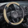 SEG Direct Car Steering Wheel Cover for Medium Standard Size Steering Wheels with 14 1/2-15 inches Outer Diameter, Black and Beige Microfiber Leather