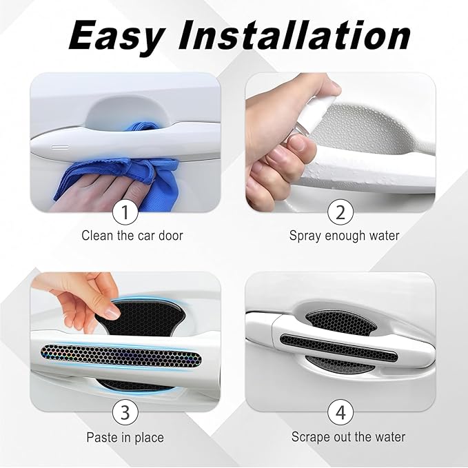 Car Door Handle Protector, 8 PCS Car Door Handle Scratch Protector, Universal Reflective Bowl Sticker Paint Guard Film for Most SUVs, Trucks (Black)