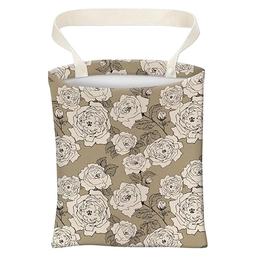 Car Trash Can, Cute Car Trash Bag, Hanging Car Organizer and Storage Bag, Trash Bin for Car Accessories, Vehicle, Travelling, Camping Vintage White Flower