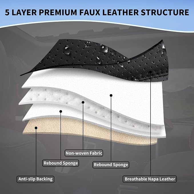 hoozoom Leather Car Seat Covers Waterproof Front Seat Covers Breathable Seat Protectors Universal Fit for Most Automotive Cars SUV Van Trucks (Black,Front Pair)