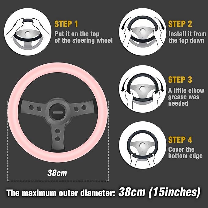 ZHOL Light Pink Steering Wheel Cover, Breathable Microfiber Leather Anti-Slip Cute Car Steering Wheel Cover for Women, Warm in Winter and Cool in Summer, 15 Inch
