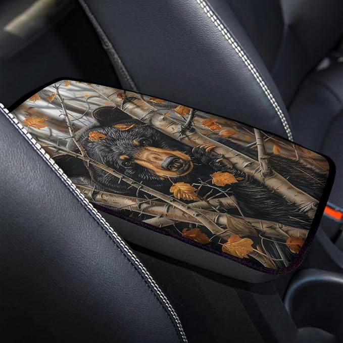 Bear Auto Center Console Cover Non Slip Arm Rest Cover for Car SUV Vehicles Breathable Soft Auto Seat Box Pad Cushion Bear Car Accessories Automotive Decorations