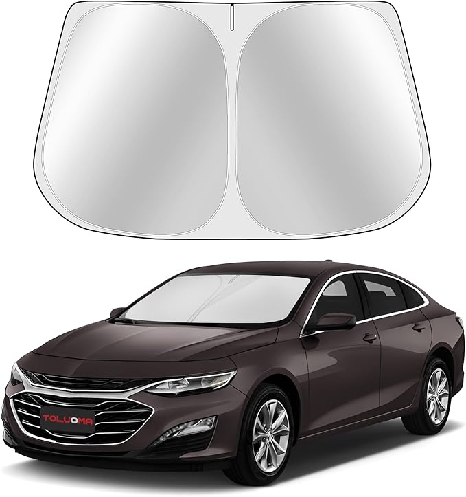 Toluoma Custom Fit Windshield Sun Shade for Malibu 2016-2025 - Full Coverage, 210T Reflective Fabric, Double-Layer Design - Blocks 99% UV Rays, Keeps Car Cool, Easy to Install and Store