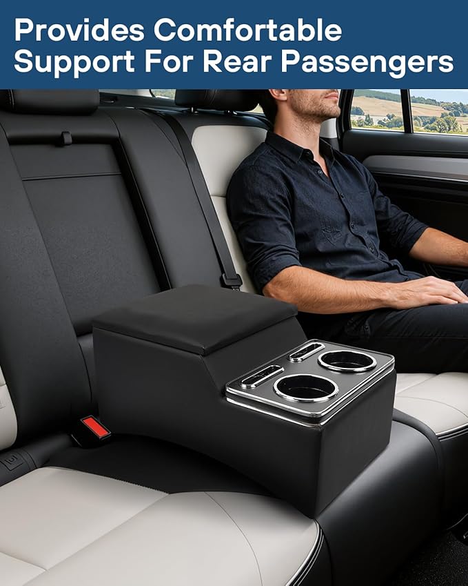 Upgraded Center Console, Truck Bench Front Seats Center Console Organizer and Storage, Cup & Phone Holder for Minivan, SUV, Middle Van