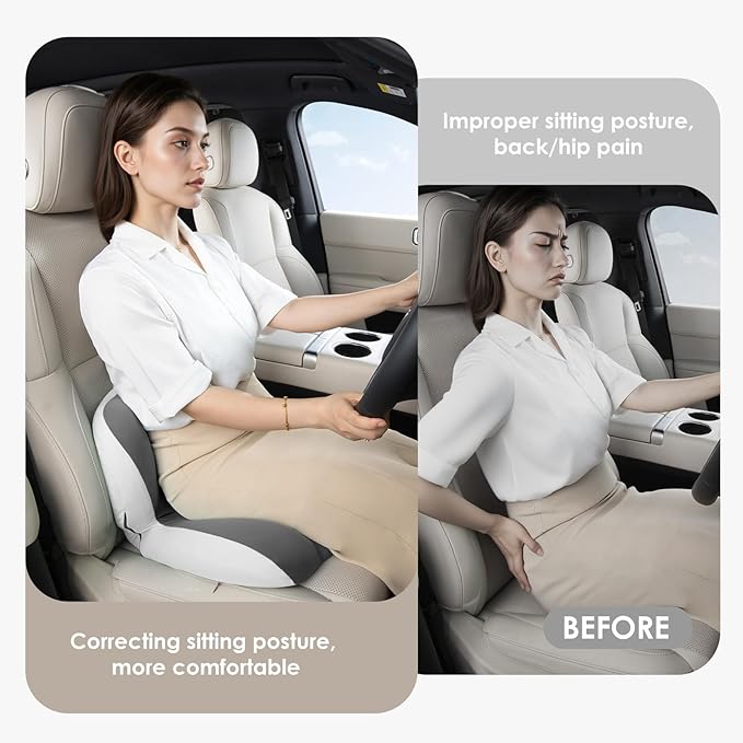 FLORICH Memory Foam Truck Seat Cushion,Car Seat Cushion and Lumbar Support Pillow for Office Chair, Ergonomic Back Support & Sciatica Relief for Long Drives(Grey)