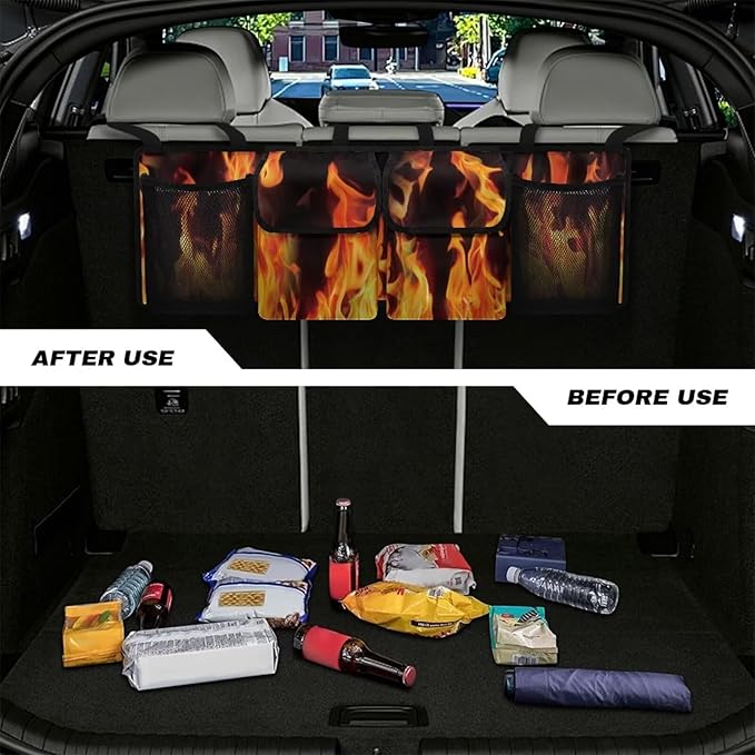 Fire Trunk Organizer Suv Trunk Hanging Storage Bag Back of Seat Car Organizer for Grocery Cargo Car Back Seat Organizer for SUVs, Vans, Cars for Men Women